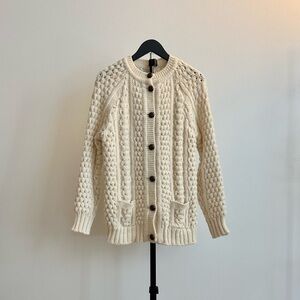 United Knitwear Co. Cream Aran Wool Fisherman Cable Knit Cardigan Size S(?)